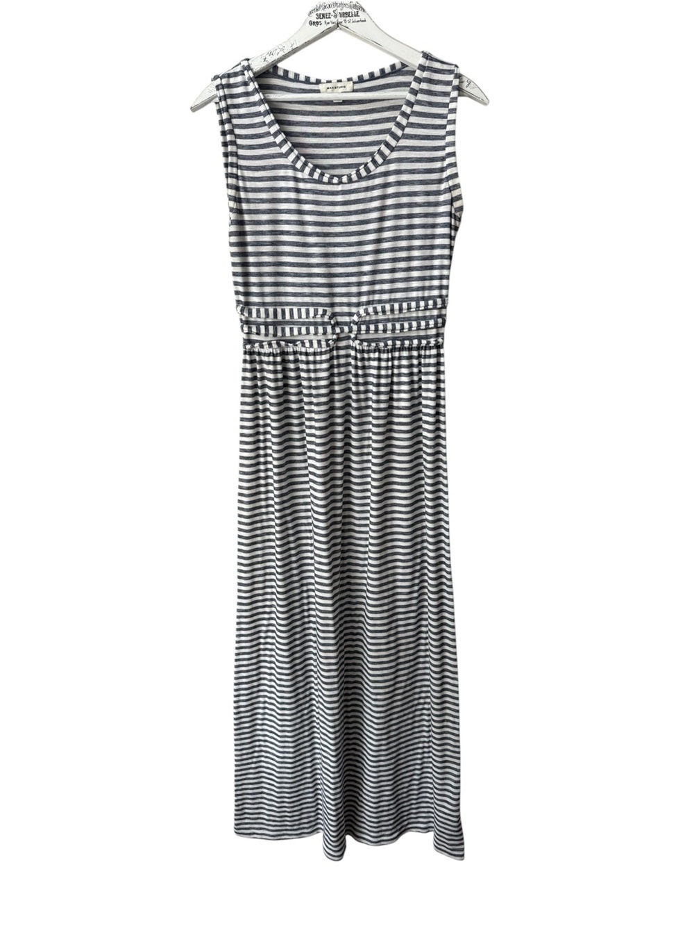 Max Studio Striped Sleeveless Maxi Dress Ruched Waist XS